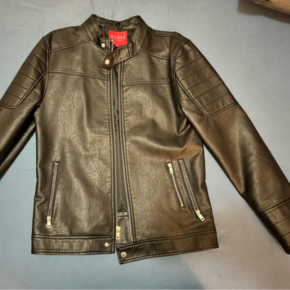 GUESS Brown Leather jacket - Picture 1 of 3